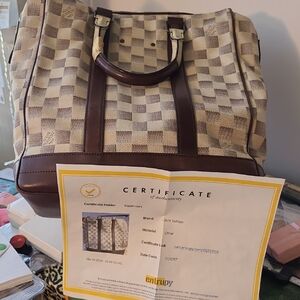 Louis Vuitton Checkered Tote - Cream and Brown